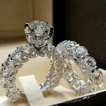 Naujų papuošalų Europos ir Amerikos moterų apvalus deimantas inkrustacijos mados žiedas visiškai deimanto žiedas