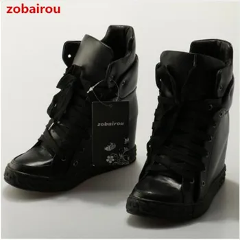 Zobairou juodos odos batai moterims aukšto viršų platforma espadrilles aukštis didėja lietaus batai priežastinis batai sportbačiai