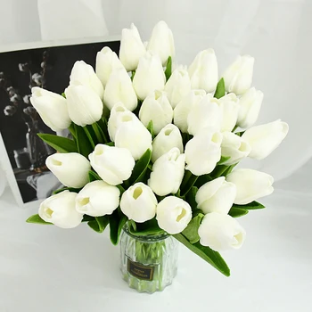 25 Spalvų Nekilnojamojo Touch PU Tulpės, Dirbtinės Gėlės Namuose Vestuvių Papuošalai Netikrą Gėlių Nuotakos Vestuvių, Sužadėtuvių Gėlių Puokštė