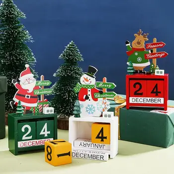 Kalėdų Kalendoriaus Ornamentu Elnias/Santa Claus Sniego Senis Medienos Metų Noel Namų Dekoro Santa Darbalaukio Naujo įjungti Atgalinės atskaitos Kalendoriaus P T3F9
