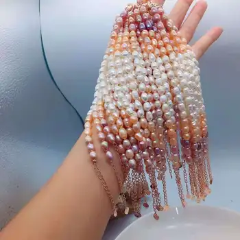 Gėlo vandens natūralių perlų apyrankė korėjos mados akinantys spalvų gradientas moterų Perlų Apyrankė 18K Gold