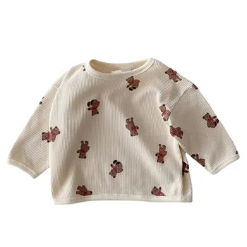 Vaikų Long Sleeve T-shirt Vaikai Gėlių Spausdinti Medvilnės marškinėliai Vaikas Berniukų Ir Mergaičių Topai Marškinėliai Cartoon Vaikų Tees