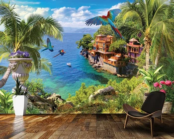 Papel de parede Karibų jūros Pakrantės Miesto jūros medžių 3d kraštovaizdžio tapetai,svetainė, virtuvė miegamojo sienos dokumentų namų dekoro freskos