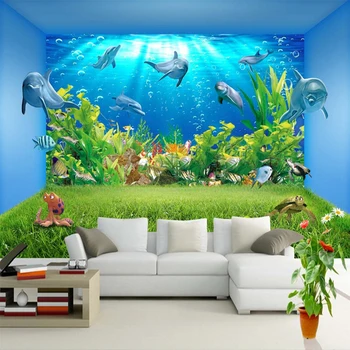 Custom 3D Sienų Freskomis Tapetai Povandeninio Pasaulio Delfinų Kūrybos Stereoskopinis Erdvė, svetainė, TV Foną, Sienų Tapyba Meno